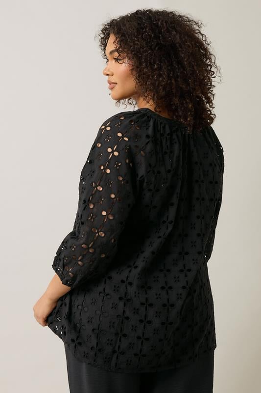 Evans EVANS Curve Black Long Sleeve Broderie Blouse