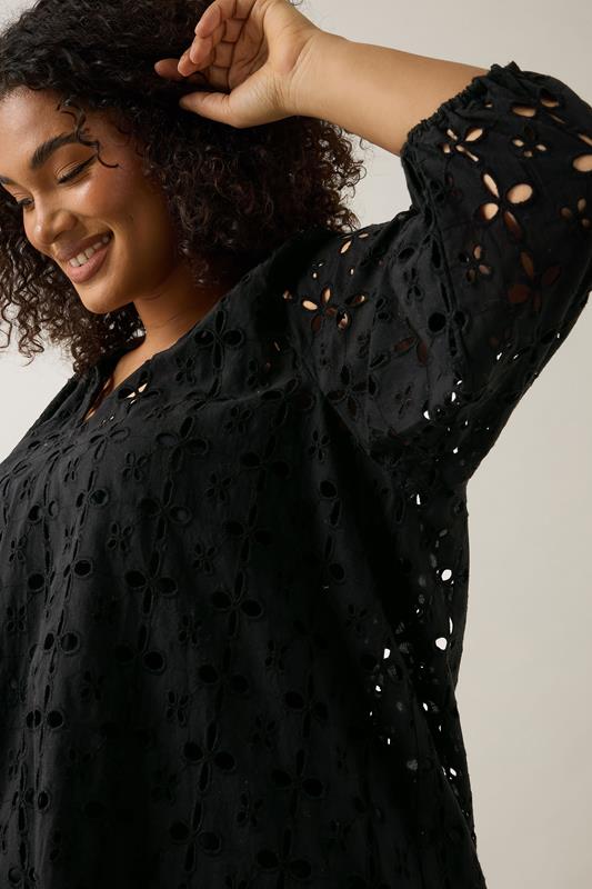 Evans EVANS Curve Black Long Sleeve Broderie Blouse