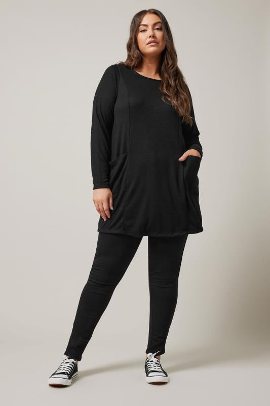 Evans EVANS Curve Black Luxe Pocket Front Longline Top