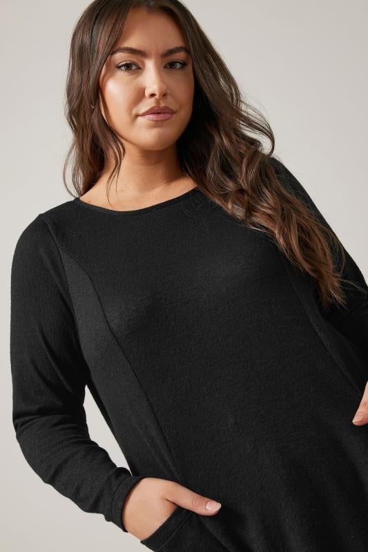Evans EVANS Curve Black Luxe Pocket Front Longline Top