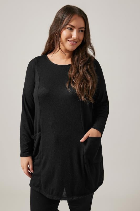 evans EVANS Curve Black Luxe Pocket Front Longline Top