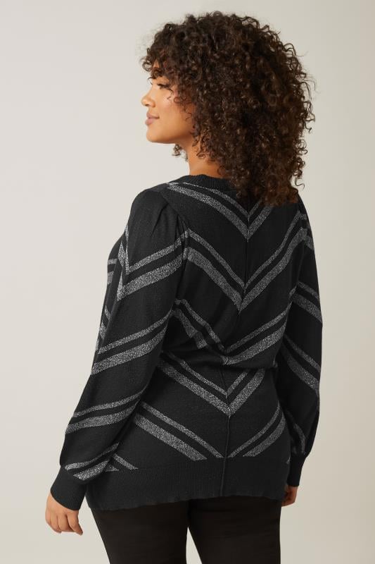 Evans EVANS Curve Black Metallic Chevron Knitted Jumper