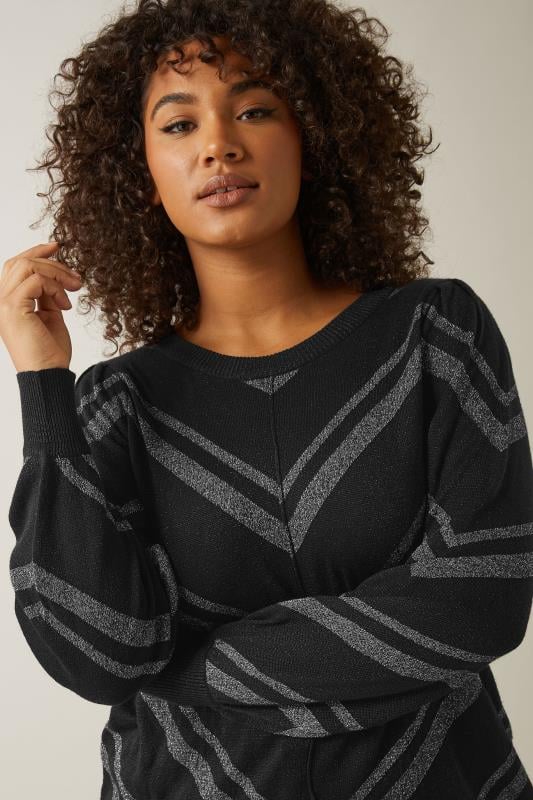 Evans EVANS Curve Black Metallic Chevron Knitted Jumper
