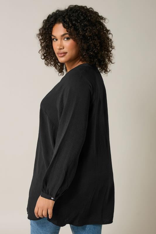 Evans EVANS Curve Black Notch Neck Long Sleeve Blouse