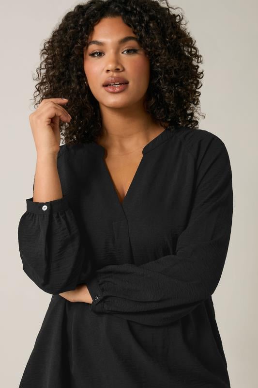Evans EVANS Curve Black Notch Neck Long Sleeve Blouse