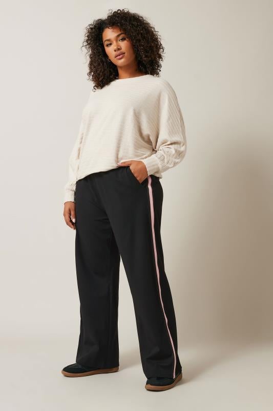 Evans EVANS Curve Black & Pink Side Stripe Wide Leg Trousers