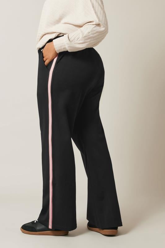Evans EVANS Curve Black & Pink Side Stripe Wide Leg Trousers