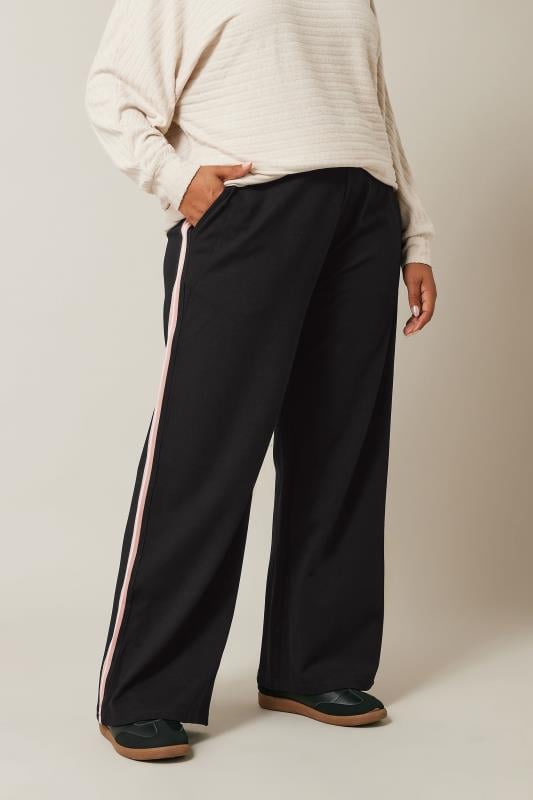 evans EVANS Curve Black & Pink Side Stripe Wide Leg Trousers