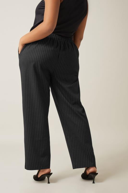 Evans EVANS Curve Black Pinstripe Wide Leg Trousers