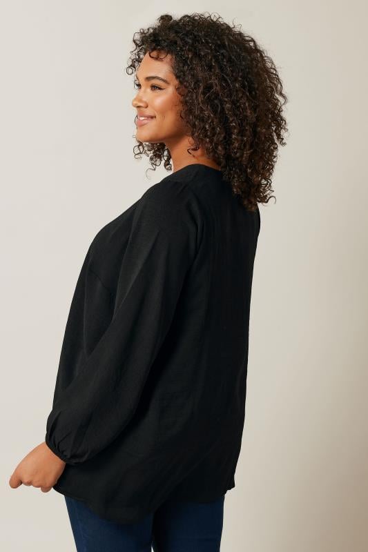 Evans EVANS Curve Black Pleat Front Long Sleeve Blouse