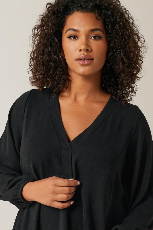 Evans EVANS Curve Black Pleat Front Long Sleeve Blouse