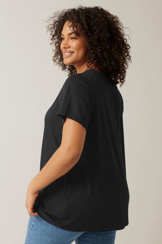 Evans EVANS Curve Black Premium Ribbed Modal Blend T-Shirt