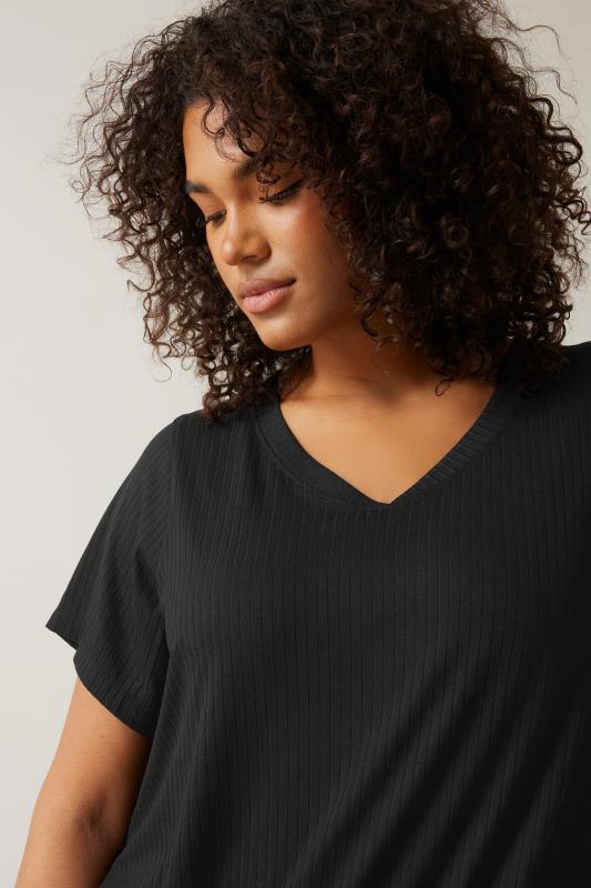Evans EVANS Curve Black Premium Ribbed Modal Blend T-Shirt