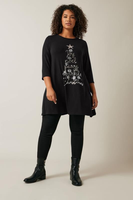 Evans EVANS Curve Black Sequin Embellished Christmas Tree Top