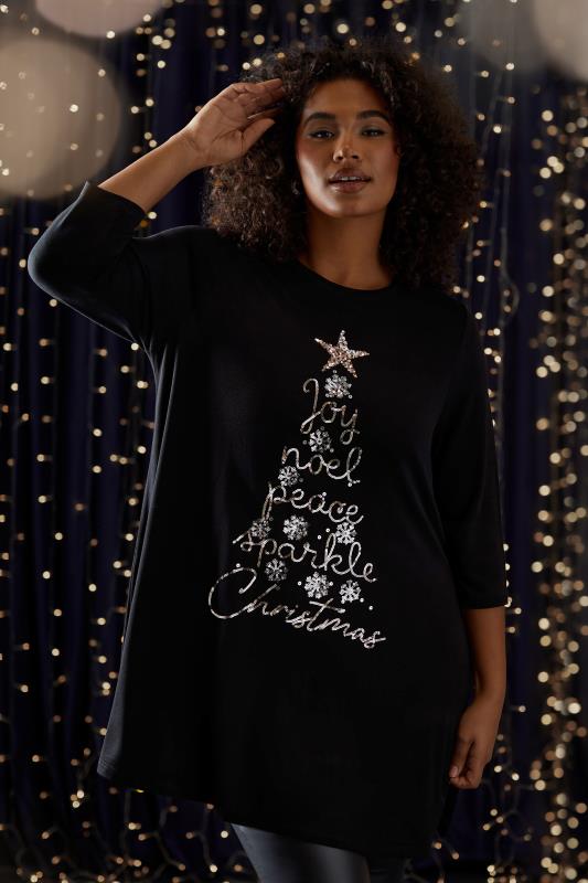 evans EVANS Curve Black Sequin Embellished Christmas Tree Top