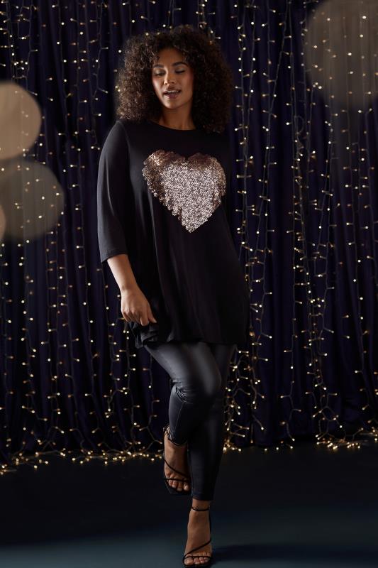 Evans EVANS Curve Black Sequin Embellished Heart Top