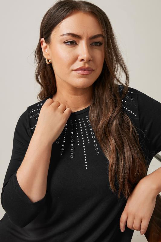 Evans EVANS Curve Black Sequin Embellished Longline Top