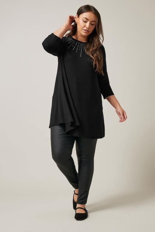 Evans EVANS Curve Black Sequin Embellished Longline Top