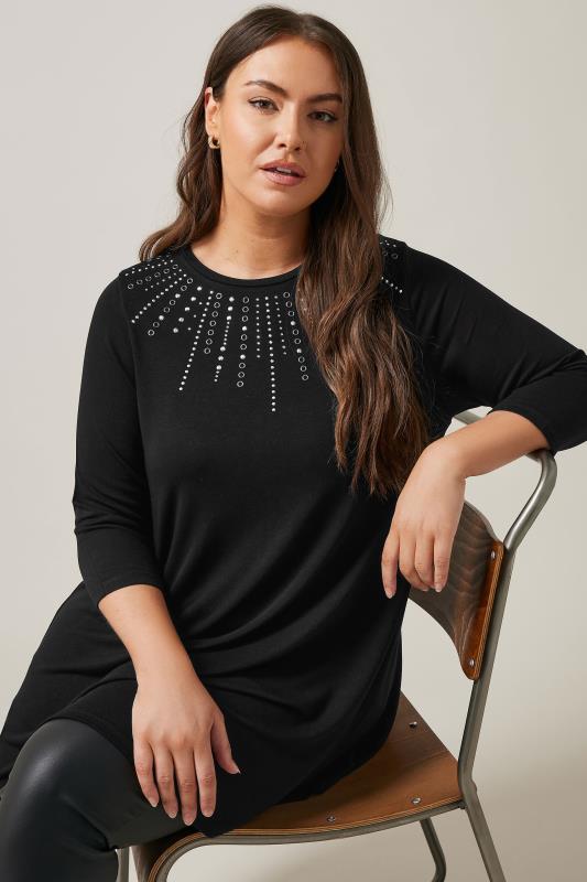 evans EVANS Curve Black Sequin Embellished Longline Top