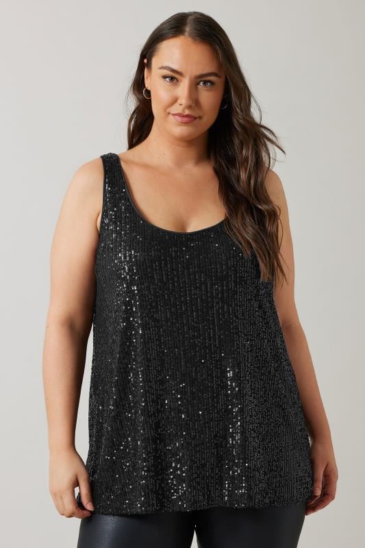Evans EVANS Curve Black Sequin Embellished Vest Top