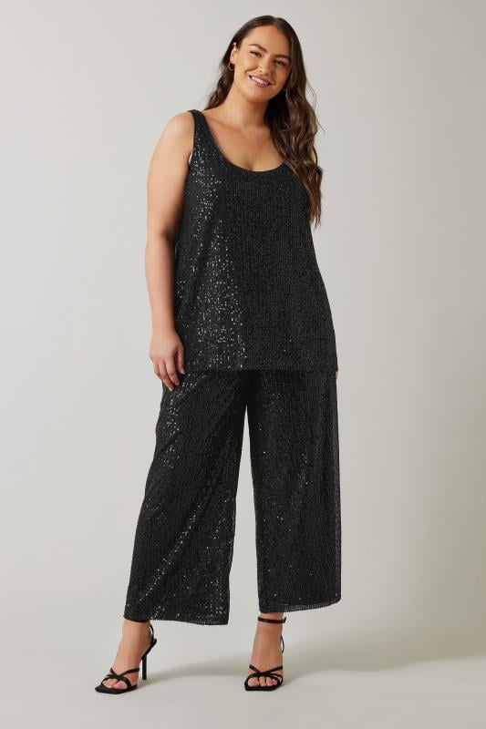 Evans EVANS Curve Black Sequin Embellished Vest Top