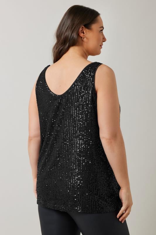Evans EVANS Curve Black Sequin Embellished Vest Top