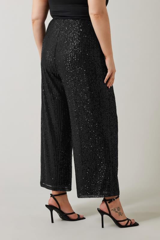 Evans EVANS Curve Black Sequin Embellished Wide Leg Trousers