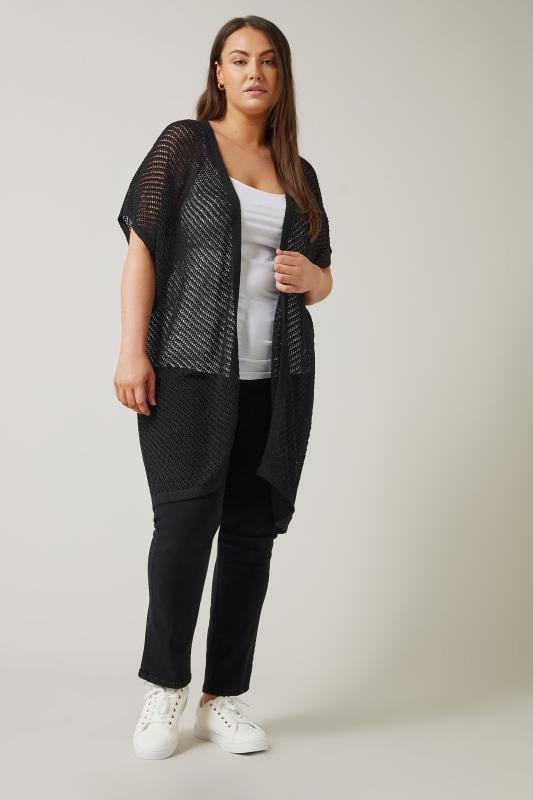 Evans Evans Curve Black Short Sleeve Longline Cardigan