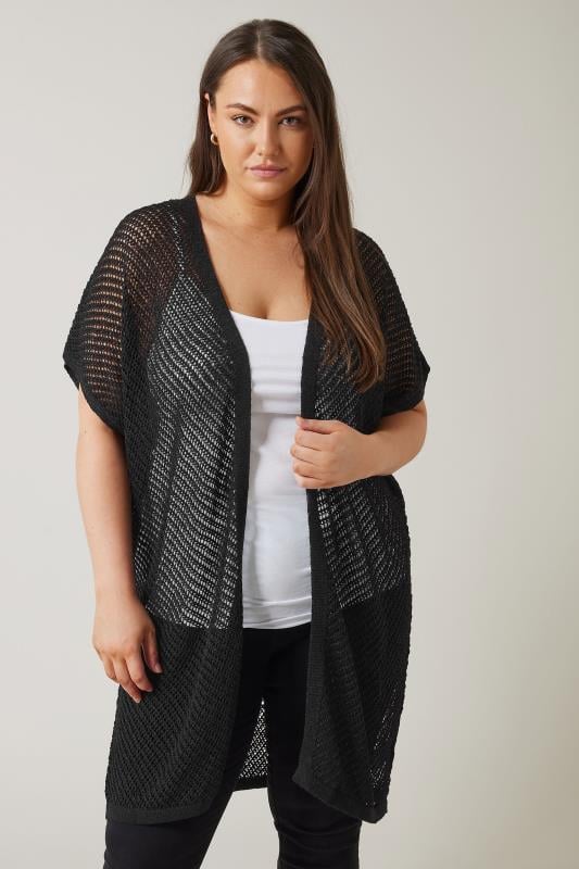 evans Evans Curve Black Short Sleeve Longline Cardigan