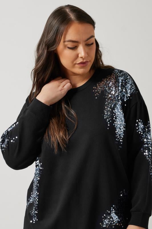 Evans EVANS Curve Black & Silver Sequin Embellished Sweatshirt