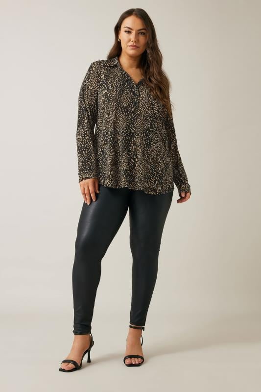 Evans EVANS Curve Black Spot Print Half Placket Shirt