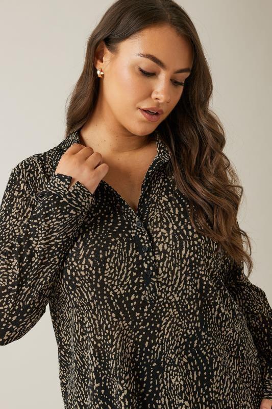 Evans EVANS Curve Black Spot Print Half Placket Shirt