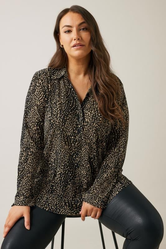evans EVANS Curve Black Spot Print Half Placket Shirt