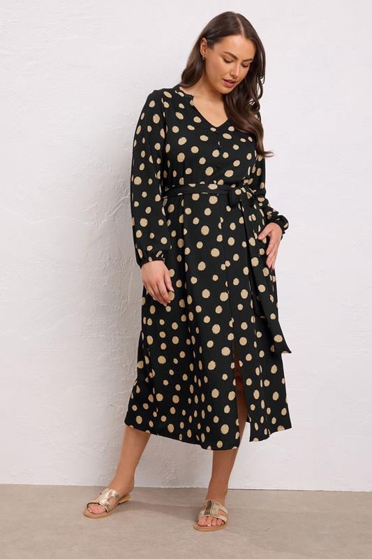 Evans EVANS Curve Black Spot Print Split Front Dress