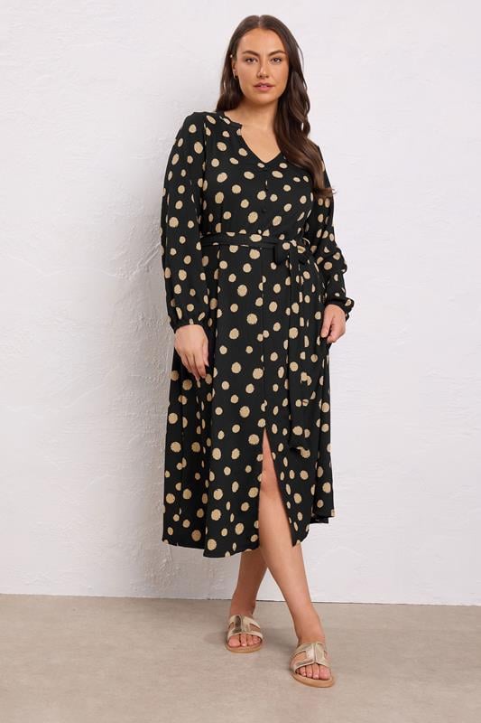 evans EVANS Curve Black Spot Print Split Front Dress