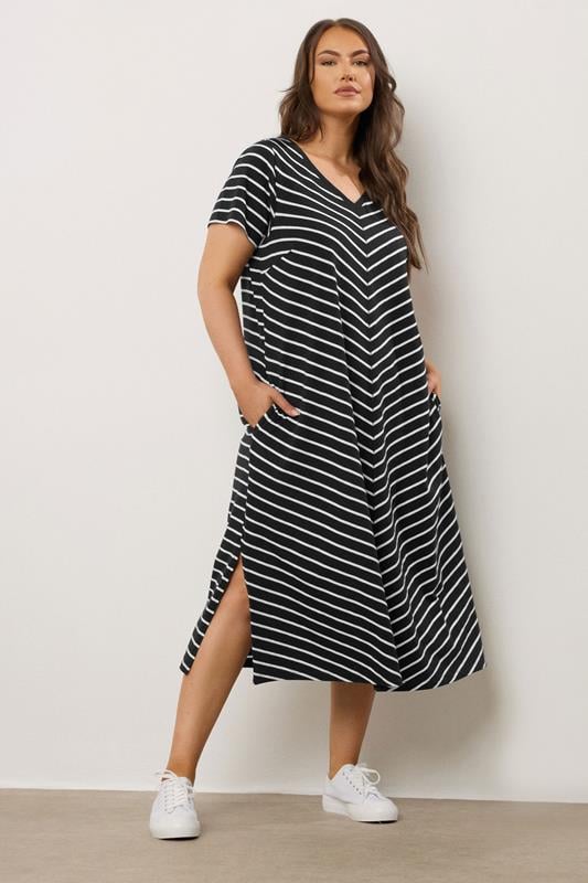 evans EVANS Curve Black Stripe Premium Cotton Dress