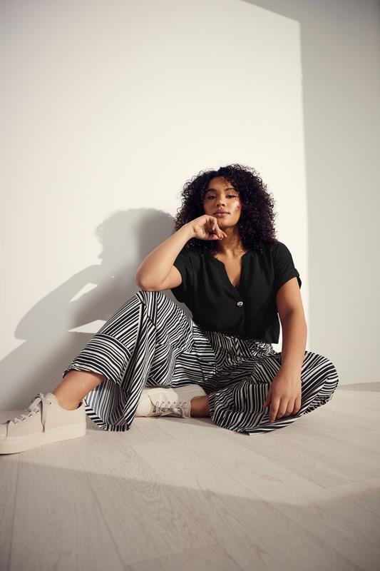 evans EVANS Curve Black Stripe Print Wide Leg Trousers