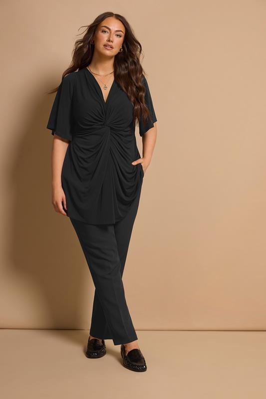 evans EVANS Curve Black Twist Front Angel SleeveTop