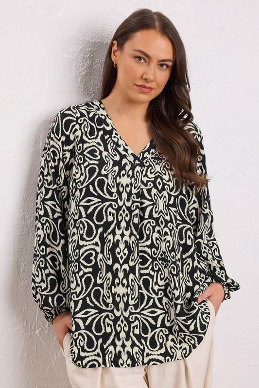 evans EVANS Curve Black & White Abstract Print Blouse