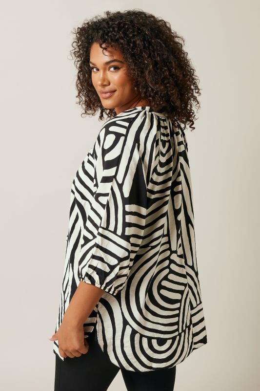 Evans EVANS Curve Black & White Abstract Print Tie Neck Blouse