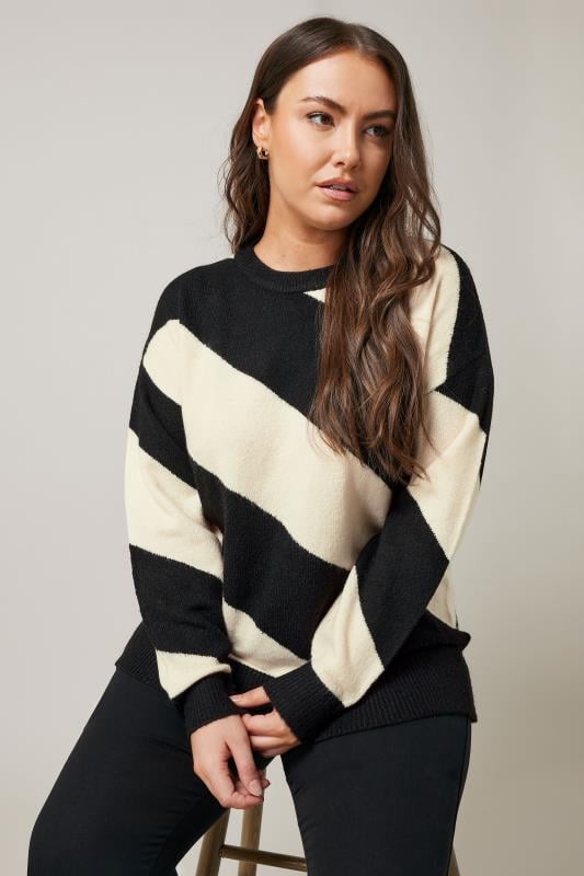 evans EVANS Curve Black & White Diagonal Stripe Knitted Jumper