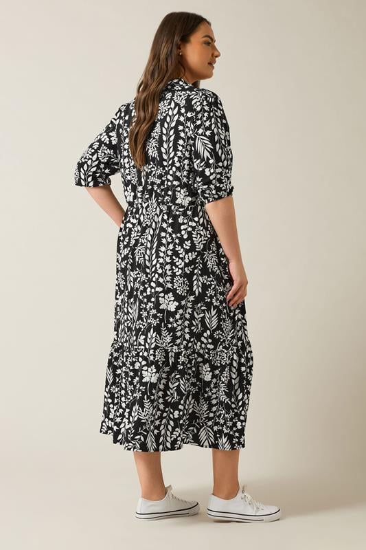 Evans EVANS Curve Black & White Floral Print Shirt Dress