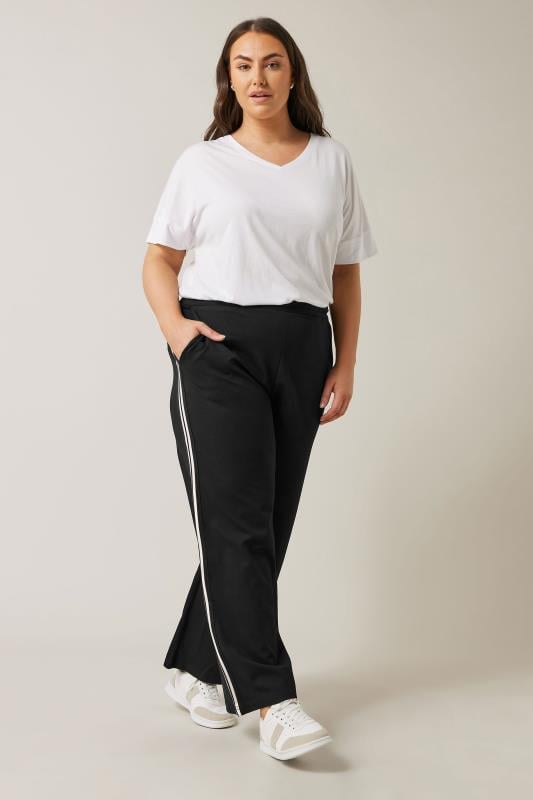 Evans EVANS Curve Black & White Side Stripe Wide Leg Trousers