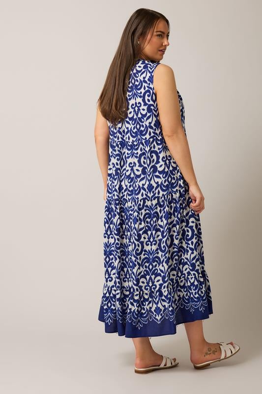 Evans EVANS Curve Blue Abstract Print Tiered Midaxi Dress