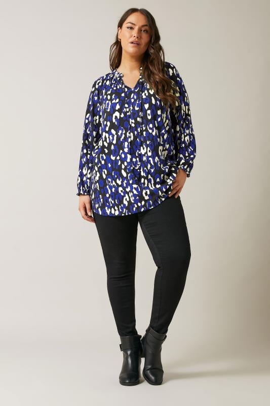 Evans EVANS Curve Blue Animal Print Jersey Crepe Blouse