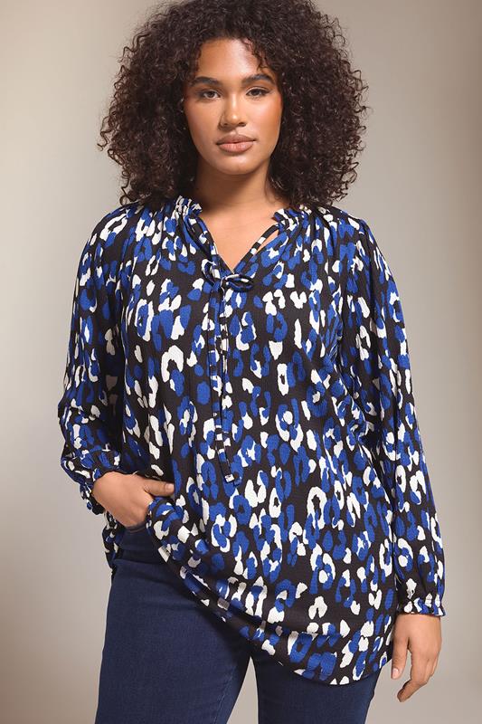 evans EVANS Curve Blue Animal Print Jersey Crepe Blouse