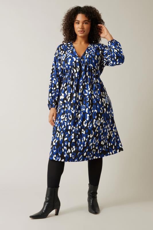 Evans EVANS Curve Blue Animal Print Jersey Crepe Dress