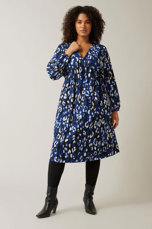 Evans EVANS Curve Blue Animal Print Jersey Crepe Dress
