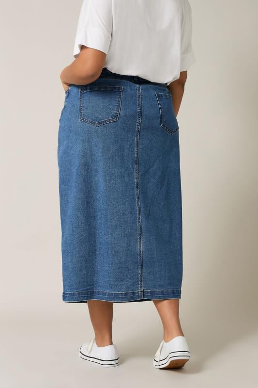 Evans EVANS Curve Blue Button Through Denim Maxi Skirt