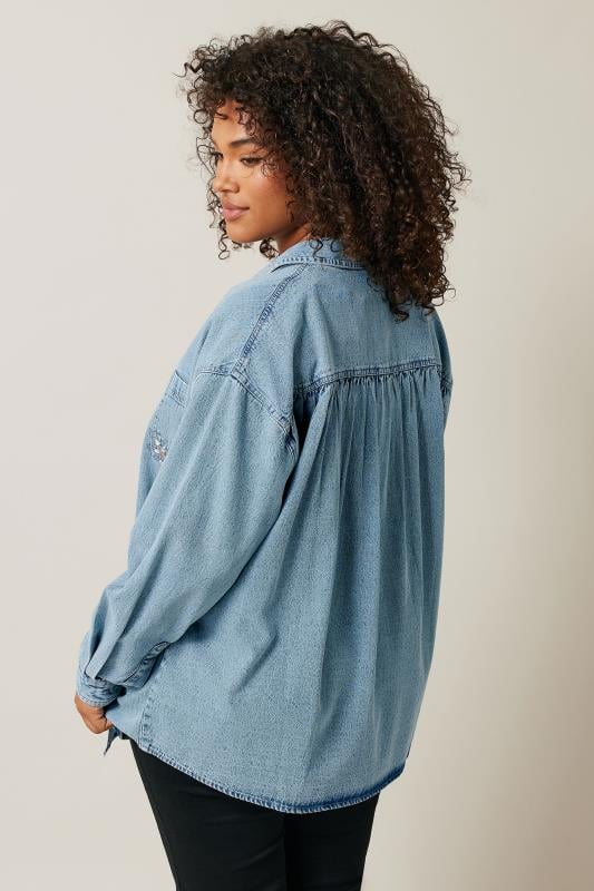 Evans EVANS Curve Blue Denim Sequin Embellished Shirt